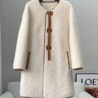 2023 New Particle Sheep Fleece Fur Coat for Women's Haining Fur Integrated Lamb Wool Coat Winter Mid length