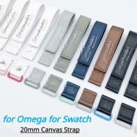 20mm PU Leather Watchband for Omega for Swatch Moonswatch Planet Co-branded Bracelet Men Women Sport Watch Strap Replacement