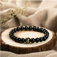 Gelang Bio Magnet Kesehatan Pria & Wanita Giok Jade Stone Hitam Ukir Naga Gold Asli Feng shui Import