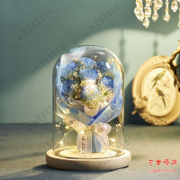 情人節花束 母親節禮物碎冰藍永生花生日520送女友媽媽仿真花玫瑰玻璃罩花束七夕交換禮物