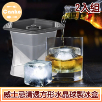 【Canko康扣】威士忌清透方形水晶球製冰盒(2入組)
