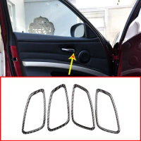 4pcs Real Carbon Fiber Interior Door Handle Frame Stickers Trim For BMW 3 Series E90 E92 2005-2012 Accessories