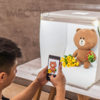 IMPODIO Mini Studio Box Photo Paket dengan Background Motif Ukuran A1-A3 Pencahayaan LED Optimal dan