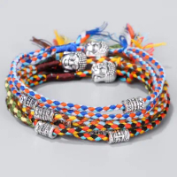 Tibetan Buddha Head Amulet Thread Woven Rope Bracelets For Women Buddha Charm Friendship Couple Pendent Bracelet Men Gift