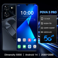 Pova 5 Pro Mobile Phones Original 16GB+1TB 4G 5G Dual Sim Cellphones 7.3HD Smartphone Android Face Unlocked 6800mAh Cell Phone