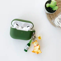 Cute Corgi Dog Beer Keychain Decor Green Headphones Case For Apple AirPods 1 2 Pro 3 Bluetooth Soft Silicone Earphone Case Cover