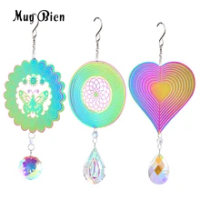 Aurora Rainbow Rotating Sunflower Butterfly Love Heart Flower of Life AB Color Teardrops Crystal Pendant Spinning Hanging Decor