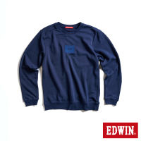 【EDWIN】男裝 方框繡花小LOGO厚長袖T恤(丈青色)