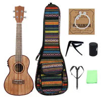 Ukulele Small Guitar Suit with Capo String Cloth, Sand Hammer Strap with Storage Bag, 24 inches