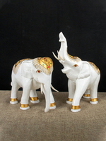 泰國進口實木手工雕刻白色吉象擺件客廳東南亞桌面木制大象裝飾品