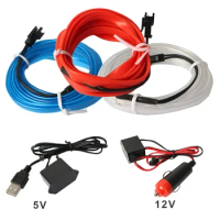 Hot Sale 1M/3M/5M Car Interior Lighting LED Strip Decoration EL Wire Rope Tube Line Flexible Neon Light with USB Drive