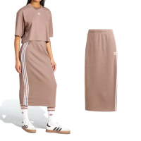 【adidas 愛迪達】Knitted Skirt 女款 奶茶色 運動 休閒 復古 簡約 修身 刺繡 針織 長裙 JD4606