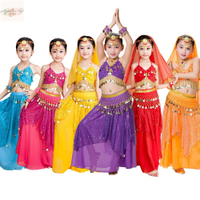 新款兒童肚皮舞套裝女童印度舞蹈演出服裙裝少兒舞蹈演出服裝 兒童舞蹈演出服套裝 兒童萬聖節服裝印度肚皮舞服飾3-12歲
