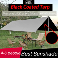 3x4 Black Coating Tarp Thicken Waterproof Tent Tarp Block UV Sunshade Outdoor Camping Flysheet Big 3x4m for 6 People Fly Sheet