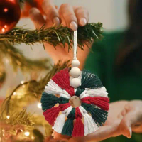 Macrame Wreath Handwoven Christmas Color Block Garland Christmas Tree Decoration Small Pendant Gift Christmas Ornaments