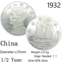 China 1932 Sun Yat Sen Gold Standard 50 Cents 90% Silver Half Dollar Copy Coin Collection Commemorative