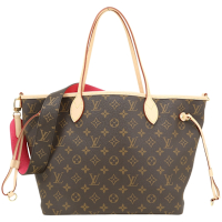 Louis Vuitton LV路易威登 M12257 Neverfull Inside Out MM 條紋老花帆布牛皮雙面托特包(桃紅)
