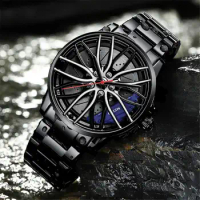 Car Wheel Rims Hub Men Quartz Watch Automatic Quartz Wristwatch Male Clock Round Dial Pointer Display Clasp Wristwatch Male Gift