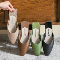 Summer Elegant Women Mules Pvc Jelly Shoes Solid Ladies Slippers Outdoor Square Heel Pointed Toe Casual Fashion Female Concise