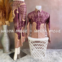 Widya Mode - Set Batik Couple Kondangan Pasangan Baju Batik Kemeja Lengan Panjang Set Rok Lilit Bati