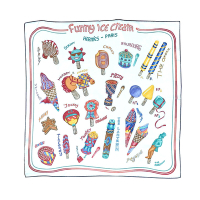 【Hermes 愛馬仕 】H984109S 05 Funny Ice Cream手工捲邊真絲斜紋方巾(印花圖騰)