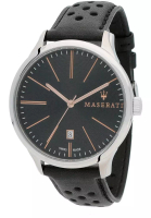 Maserati 【2年保修】 Maserati Attrazione 黑色皮帶藍寶石錶面男仕腕錶 R8851126003