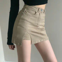 2024 Summer Women's Mini Denim Skirts Slit Women White Short Sexy Jean Skirt with Shorts ladies Solid Slim Skort Hotsweet Girls