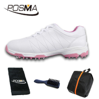 高爾夫球鞋 女士鞋子 防滑防水 自動旋轉鞋帶鞋 GSH082 白配粉色 配POSMA鞋包 2合1清潔刷 高爾夫毛巾