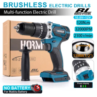 3 in 1 Brushless Electric Impact Drill 98N.m Electric Screwdriver with Handle Electric Hammer Power Tool For Makita 18V Battery