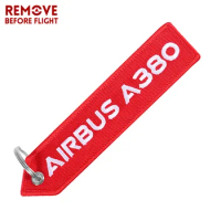 AIRBUS A380 Keychain Red Double Side Embroidery Car Keychain Aviation Key Ring Chains for Gift Strap Lanyard Tag Keychains