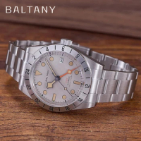 Baltany Vintage Style Automatic Mechanical GMT Wristwatch Seiko NH34 Stainless Steel Leather Waterproof Luminous watches for men