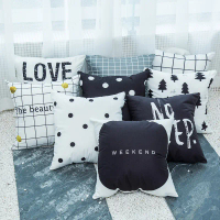 Nordic plush pillowcase with black and white geometric stripes, simple cushion cover for sofa 45x45c