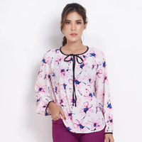 เสื้อชีฟองลายดอกไม้ผูกโบว์คอ รุ่น L5-1130TL-WH สีขาว