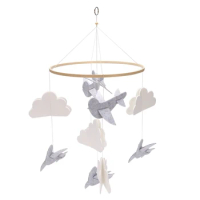 Baby Crib Mobile Birds &amp; Clouds Felt Nursery Ceiling Decoration For Girls &amp; Boys Grey &amp; White