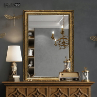 BOLEN 美式復古裝飾鏡梳妝臺化妝鏡浴室鏡玄關壁掛斗柜家用風水鏡
