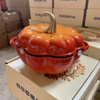 24cm Cast Iron Black Enamel Pumpkin Pots Household Stew Pot Cast Iron Pot Kitchen Cookware Non Stick Cooking Pot