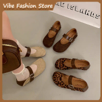 Vibe เสือดาวพิมพ์ แมรี่ เจน รองเท้าส้นเตี้ยสําหรับผู้หญิงหัวเข็มขัดสายรัดรองเท้าสําหรับชุดลําลองแฟชั