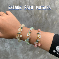 Gelang Bening Mutiara Bunga Classic Flower Girl Elegant Bracelet dengan Batu Kristal Hadiah Romantis