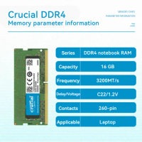 Crucial DDR4 3200MHz 16GB 32GB 8GB Laptop Memory Sodimm DDR4 RAM for Laptop Computer Dell Lenovo Asu