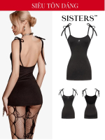 Đầm 2 dây ngắn hở lưng ôm body SISTERS logo inox màu đen chất liệu thun co giãn tôn dáng Joella Mini