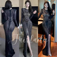 [READY STOCK FAIRLADY] LD 72-88 Tula Black Dress Beads Rhinestone Party Elegan Korean Gatsby Singer