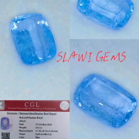 BATU PERMATA NATURAL MAXIXE BERYL CUSHION CUT PLUS MEMO CGL