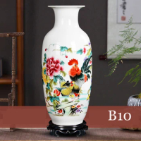 Jingdezhen-Chinese Porcelain Vase, Short Neck Tube Shape, Chinese Decorations, Landscape, Rosetall Ceramic Vase