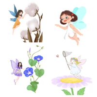 Cartoon Dream Cute Elf Flower Fairy with Wings Flying Little Fairy Custom Patches Stickers Iron on Patch Velcro Patch