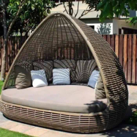 Outdoor rattan bed, courtyard, garden, lounge chair, villa, hotel, club, swimming pool design, leisure round bed, terrace furnit