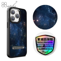 【apbs】iPhone 15 14系列 軍規防摔鋁合金鏡頭框立架手機殼(星空)