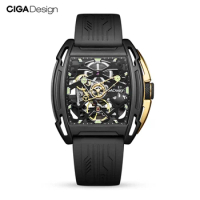 CIGA Design Automatic Skeleton Watch Men Z Series Exploration Black Luminous Mechanical Wristwatch Sapphhire Crystal Timepiece