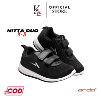 Sepatu Sekolah Hitam Putih Perekat Original Ando - Ando Nitta V Hitam Putih