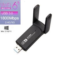 Wireless WiFi 6 Adapter 802.11ax WiFi6 USB Network Receptor 1800Mbps Dual Band 2.4G 5.8G for Computer with OS Window 7/10/11