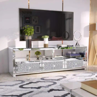 Modern 3 Drawer Mirrored Crystal TV Stand Silver TV Console Table Cabinet For Living Room Hotel Furniture